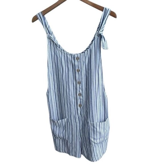 🌴 Xhilaration Blue & White Striped Tie Strap Romper - Size M - Picture 3 of 13